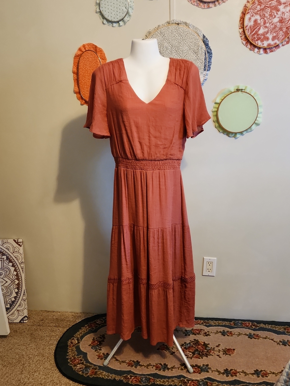 Luxology Dusty Rose Maxi Dress with V-Neck
